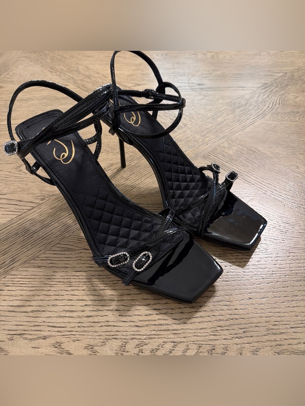 SAM EDELMAN TREVIN HEELS Women’s DIAMOND STRAPPY Black Stiletto Heels 10.5